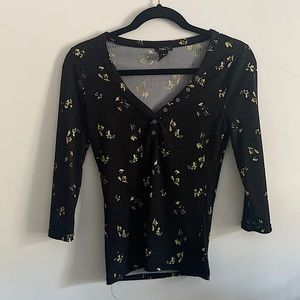 Rue 21 Black Floral V-Neck Top
